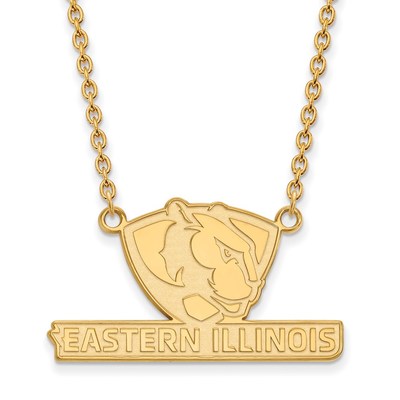 Sterling Silver Gold-plated LogoArt Eastern Illinois University Large Pendant 18 inch Necklace