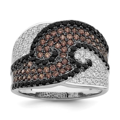 Brilliant Embers Sterling Silver Rhodium-plated 158 Stone Micro Pav? Black Champagne and White CZ Ring