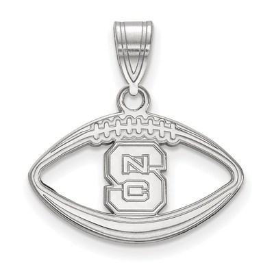 Sterling Silver Rhodium-plated LogoArt North Carolina State University N-C-S Football Pendant