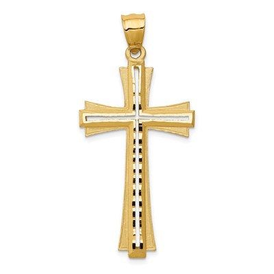 14K Diamond Cut and Satin Cross Pendant
