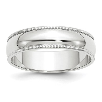 14k White Gold 6mm Milgrain Half Round Wedding Band Size 5.5