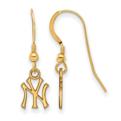 Sterling Silver Gold-plated MLB LogoArt New York Yankees N-Y Dangle Post Earrings