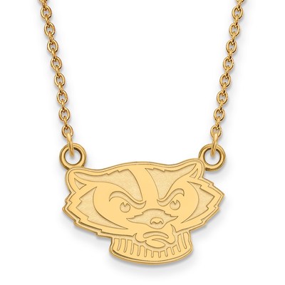 14k Gold LogoArt University of Wisconsin Badger Small Pendant 18 inch Necklace