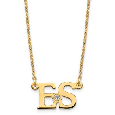 SS/Gold-plated 2 Initials w/ 14k Bezel Birthstone Necklace