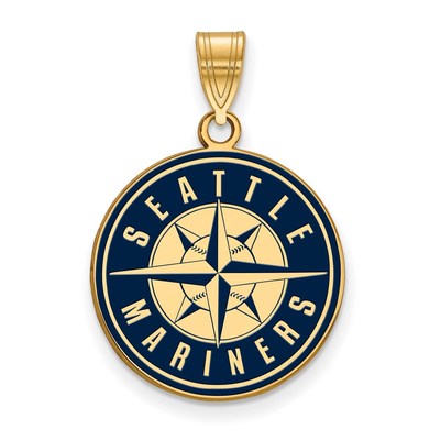 Sterling Silver Gold-plated MLB LogoArt Seattle Mariners Circle Medium Enameled Pendant
