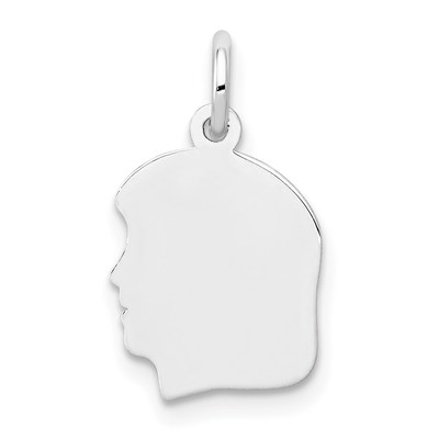 14k White Plain Small.027 Depth Facing Left Engravable Girl Charm