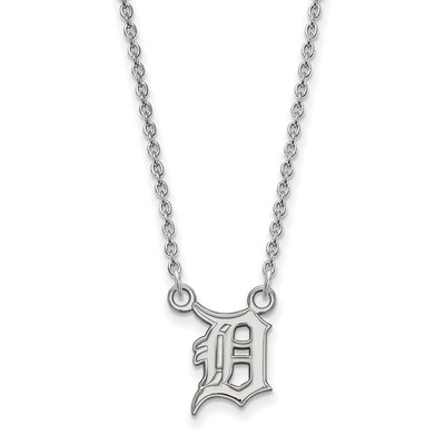 10k White Gold MLB LogoArt Detroit Tigers Letter D Small Pendant 18 inch Necklace
