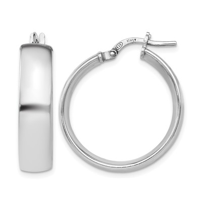 Sterling Silver RH-plated Polished Hinged Hoop Earrings