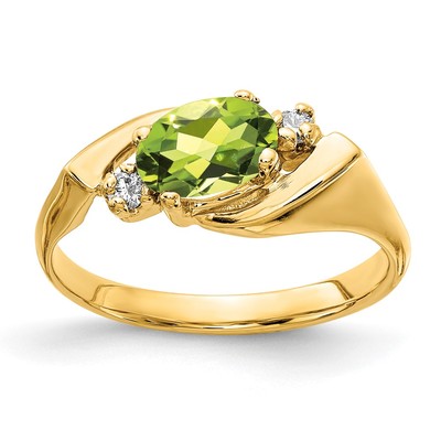 14k 7x5mm Oval Peridot Checker VS Diamond ring