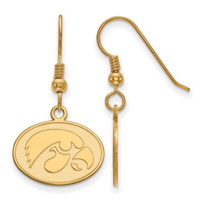 Sterling Silver Gold-plated LogoArt University of Iowa Hawk Small Oval Dangle Wire Earrings