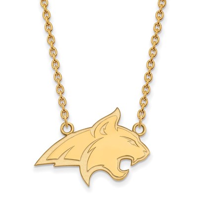 Sterling Silver Gold-plated LogoArt Montana State University Bobcat Large Pendant 18 inch Necklace