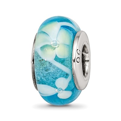 Sterling Silver Reflections Blue/Yellow Hand-blown Glass Bead