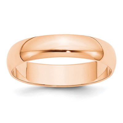 10k Rose Gold 5mm Lightweight Half Round Wedding Band Size 6