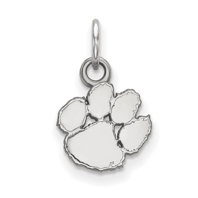 Sterling Silver Rhodium-plated LogoArt Clemson University Tiger Paw Extra Small Pendant