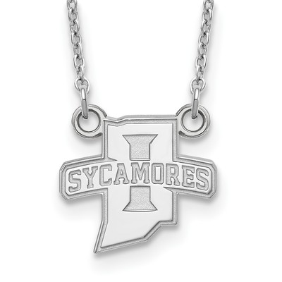 14k White Gold LogoArt Indiana State University Sycamores Small Pendant 18 inch Necklace
