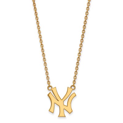14k Gold MLB LogoArt New York Yankees N-Y Large Pendant 18 inch Necklace