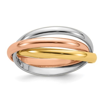 14k Tri-color Polished Rolling Ring Size 4