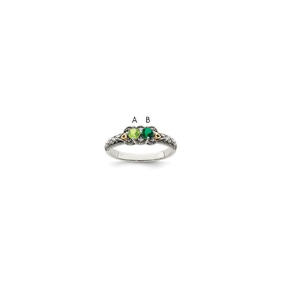 Sterling Silver Antiqued w/14k 2-stone w/Diamond Mother's Ring Semi-Mount