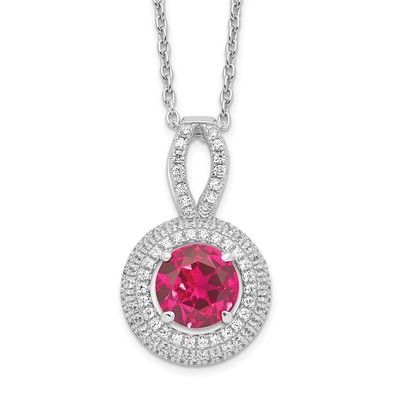 Brilliant Embers Sterling Silver Rhodium-plated 104 stone 18 inch Micro Pav? Red and White CZ Circle Necklace with 2 Inch Extender