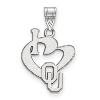 Sterling Silver Rhodium-plated LogoArt University of Oklahoma Large I Heart O-U Pendant