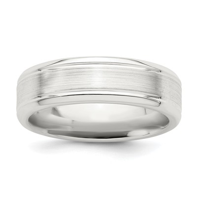 Sterling Silver 6mm Brushed Flat Grooved Beveled Edge Fancy Band Size 8.5
